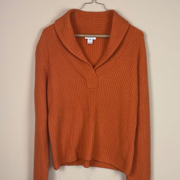 MaxMara Orange Virgin Wool/Cashmere Long Sleeve Ribbed V-Neck Pullover Sweater - Picture 1 of 12